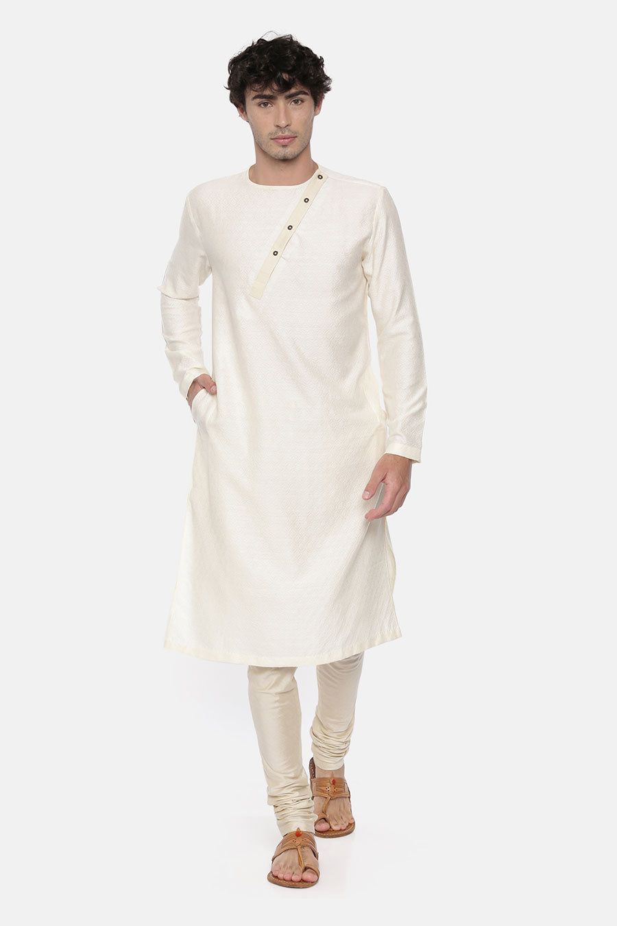 Cream Jacquard Kurta Set 