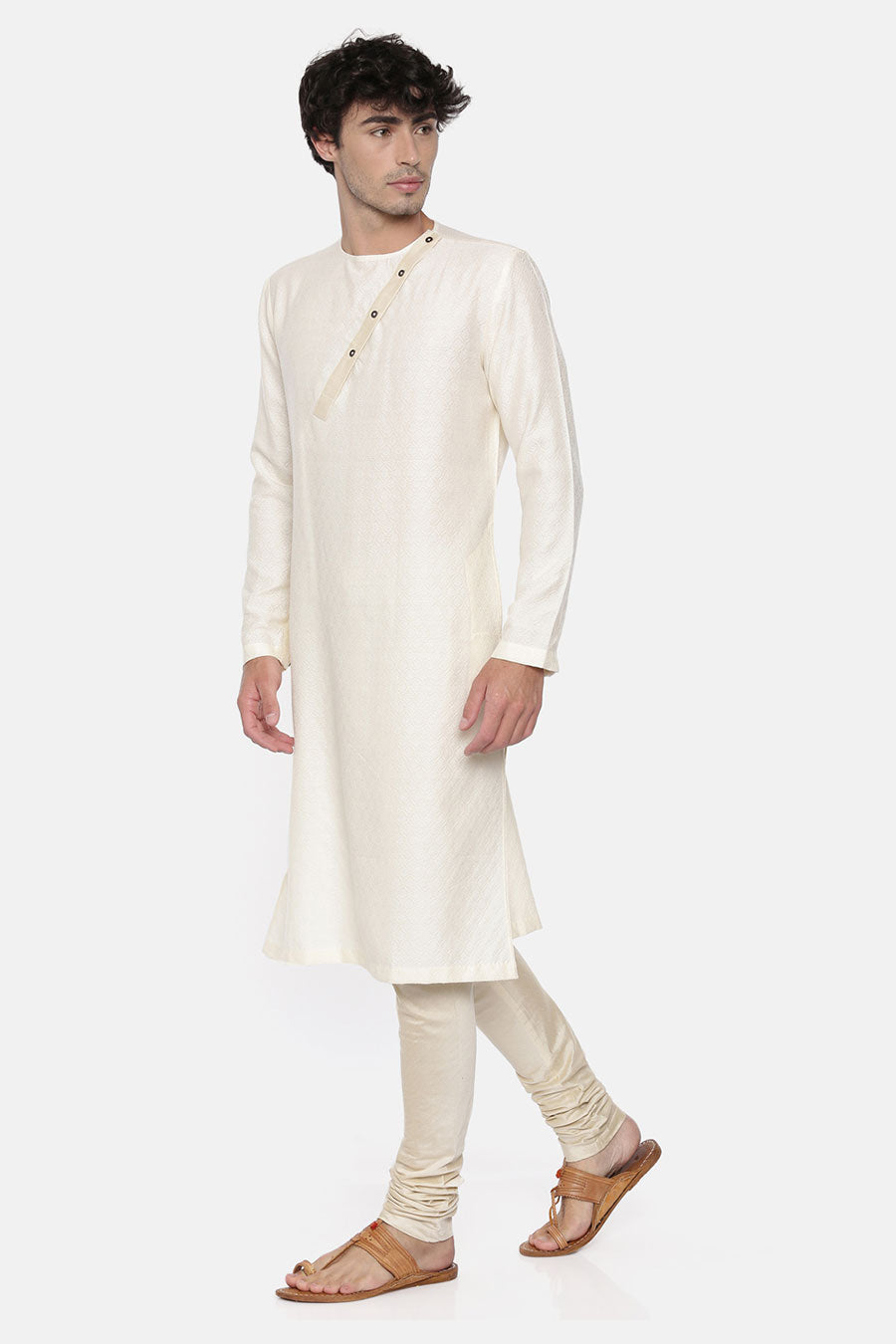 Cream Jacquard Kurta Set 