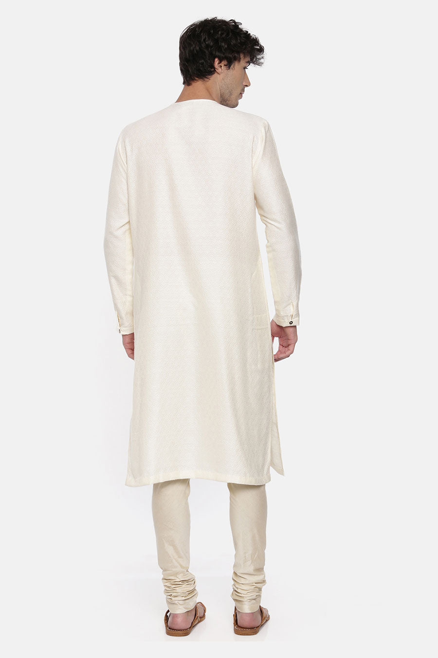 Cream Jacquard Kurta Set 