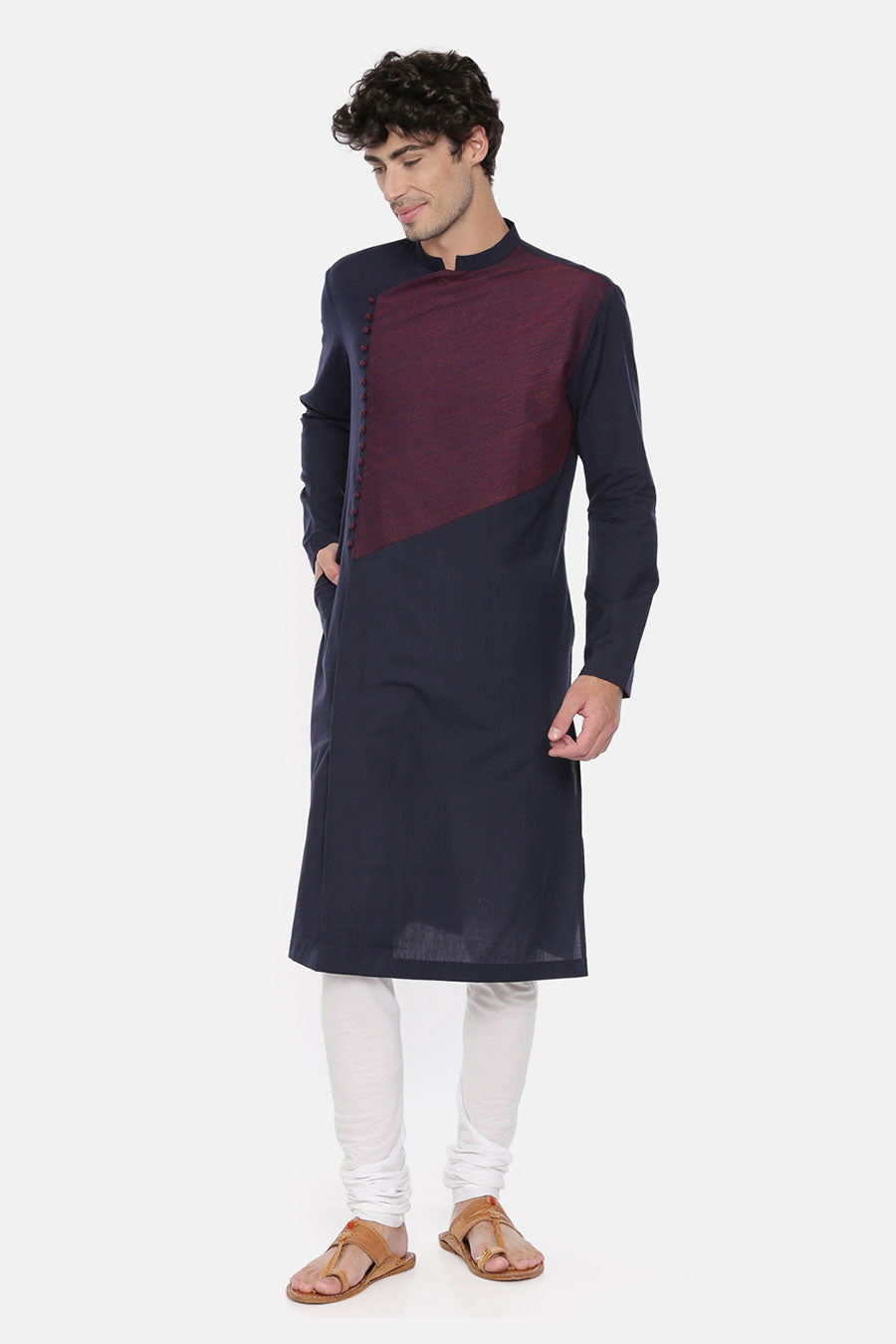 Blue Stitch-Detailed Kurta Set