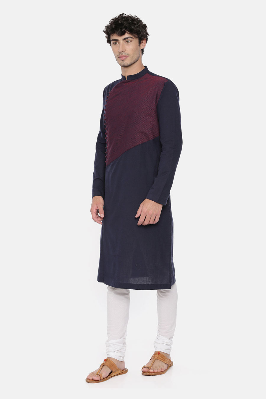 Blue Stitch-Detailed Kurta Set