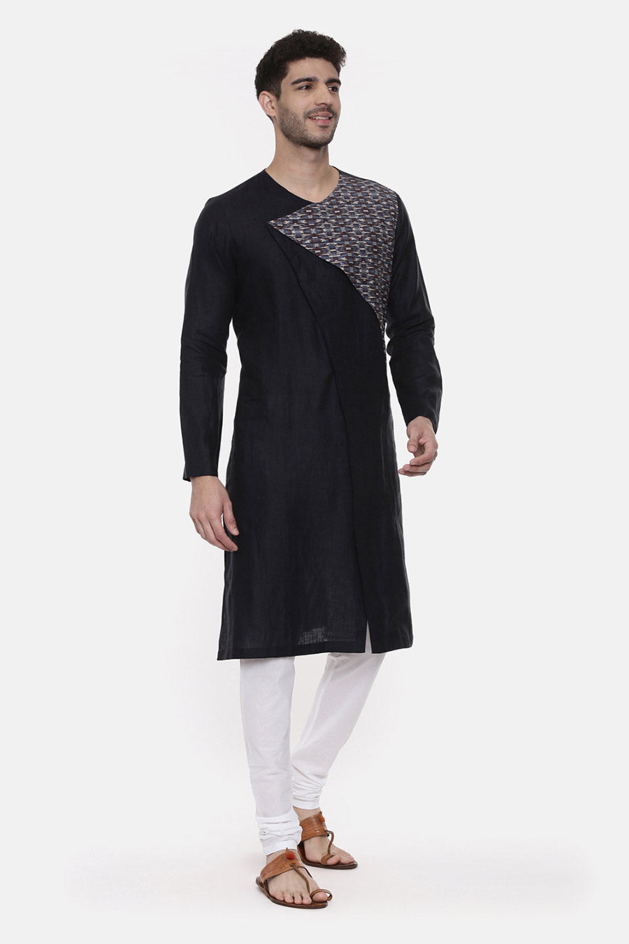 Black Printed Panel Kurta Set