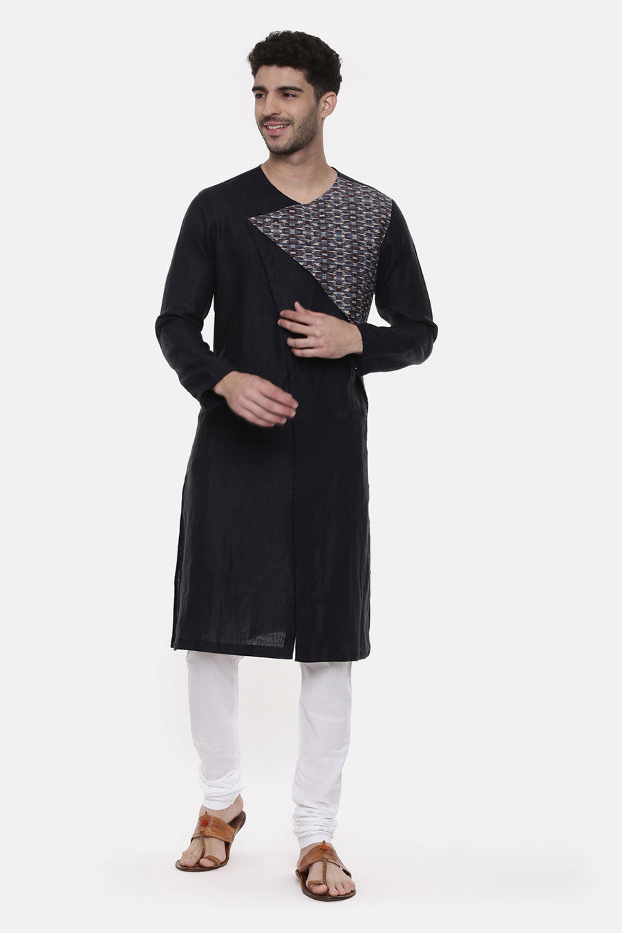 Black Printed Panel Kurta Set