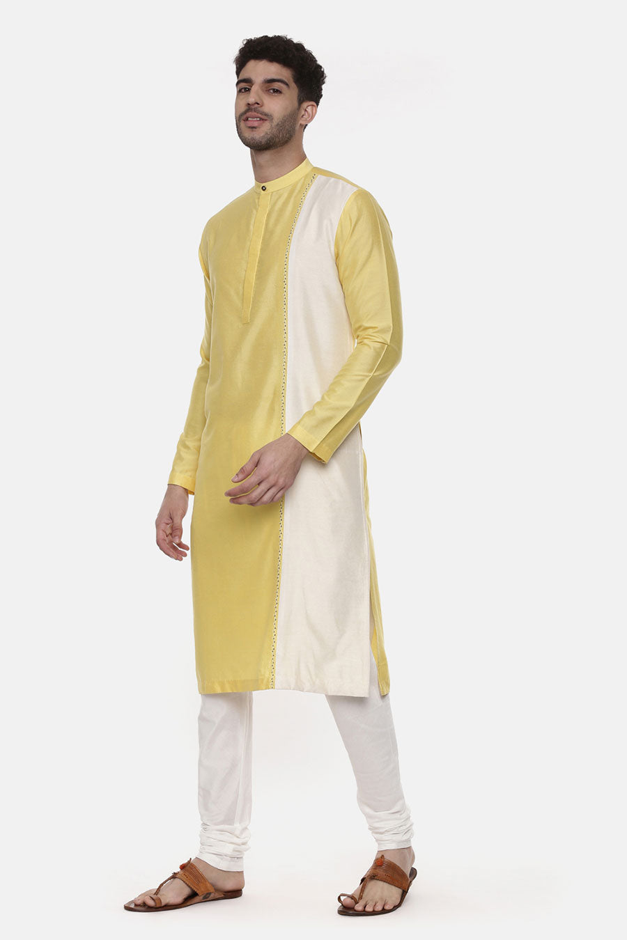 Yellow & Ivory Embroidered Kurta Set