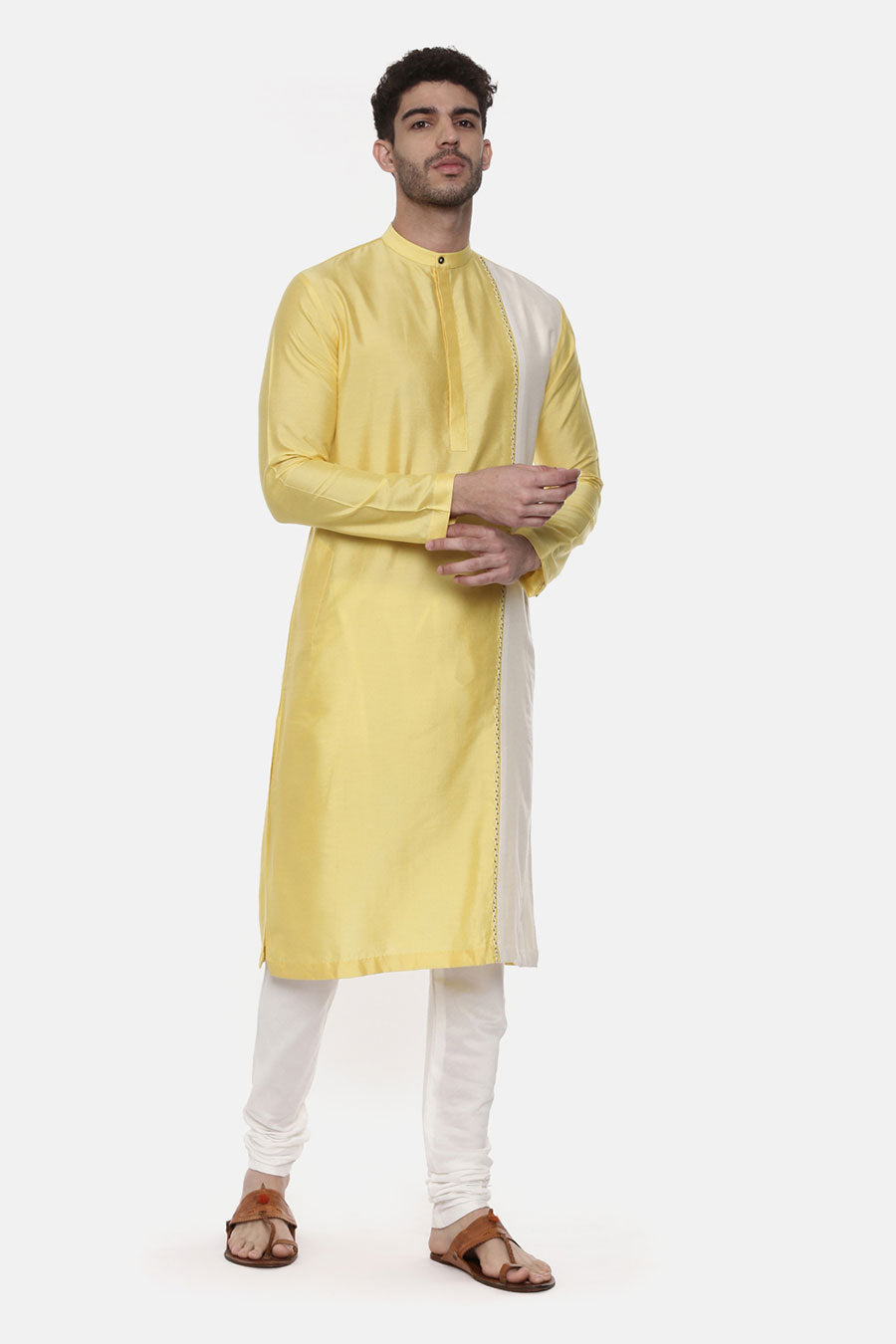 Yellow & Ivory Embroidered Kurta Set