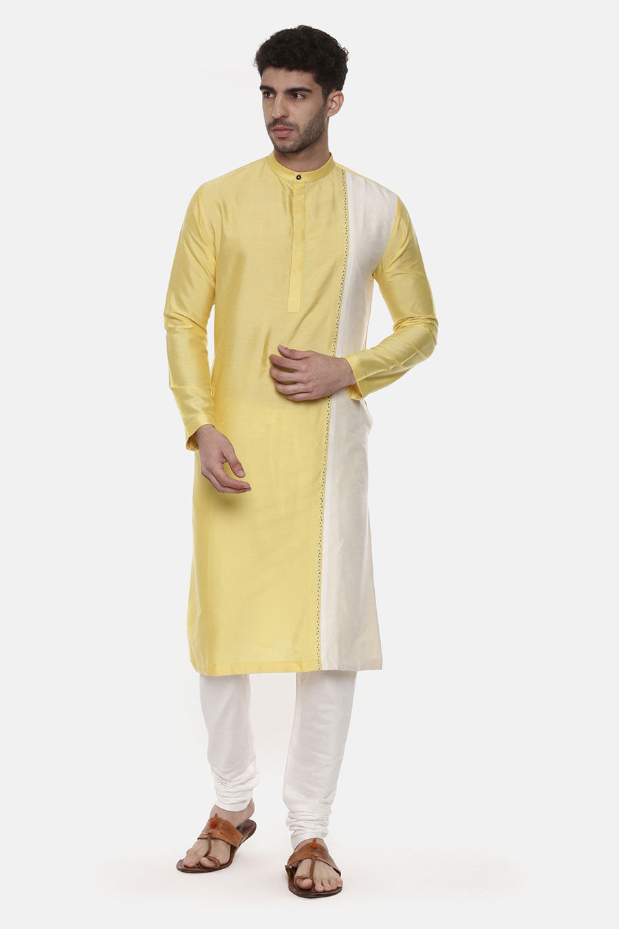 Yellow & Ivory Embroidered Kurta Set