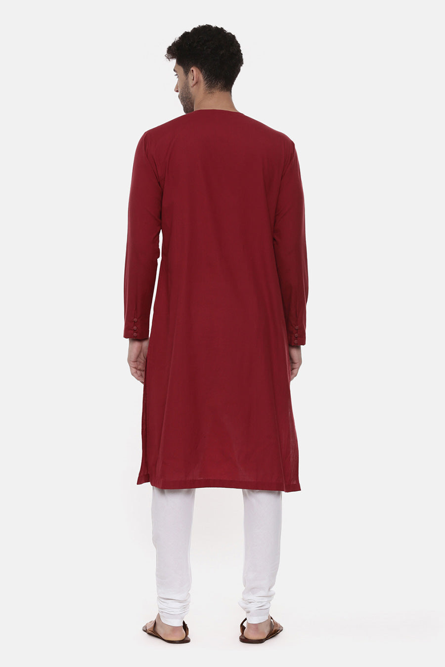 Red Pleated Panel Kurta Set