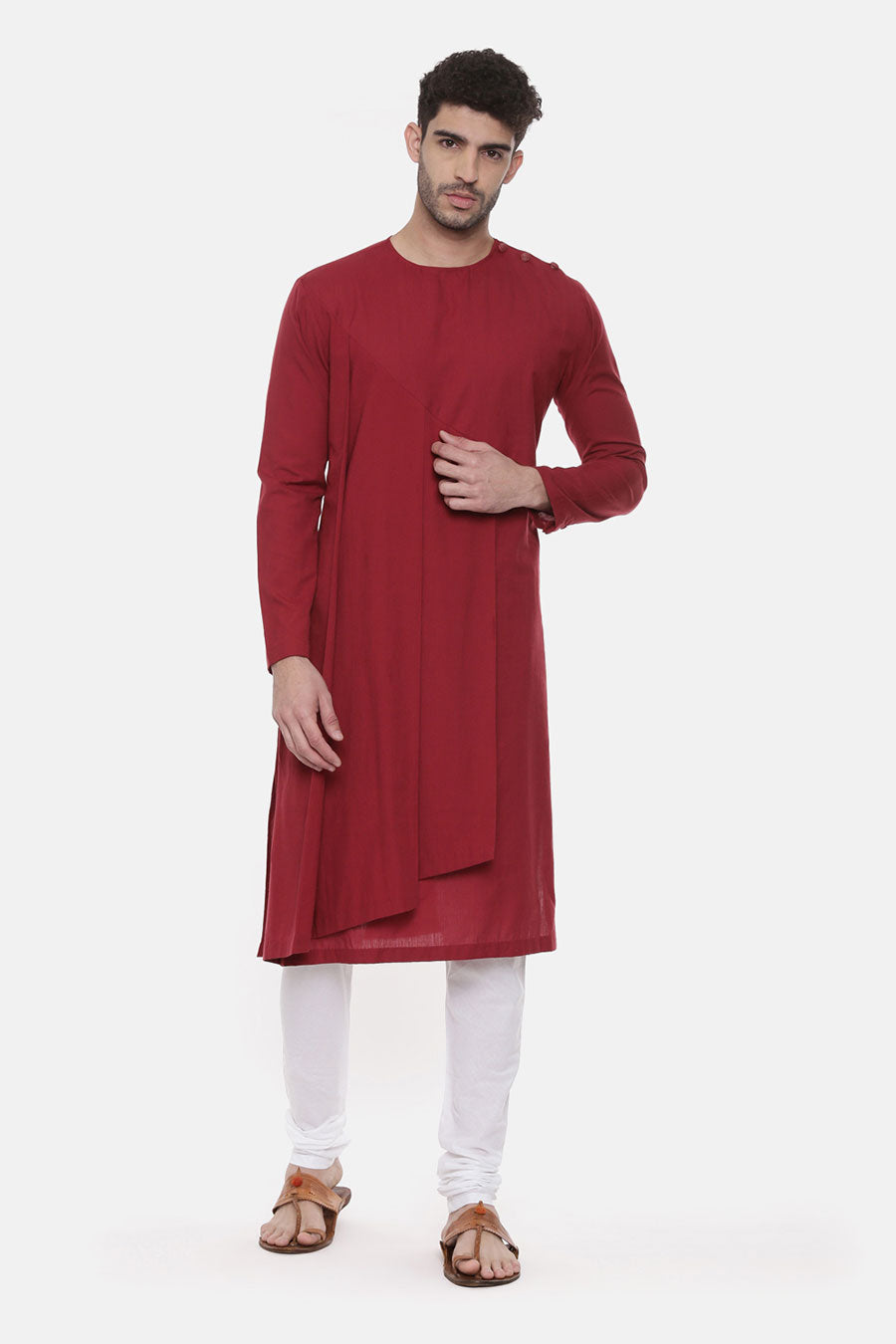 Red Pleated Panel Kurta Set