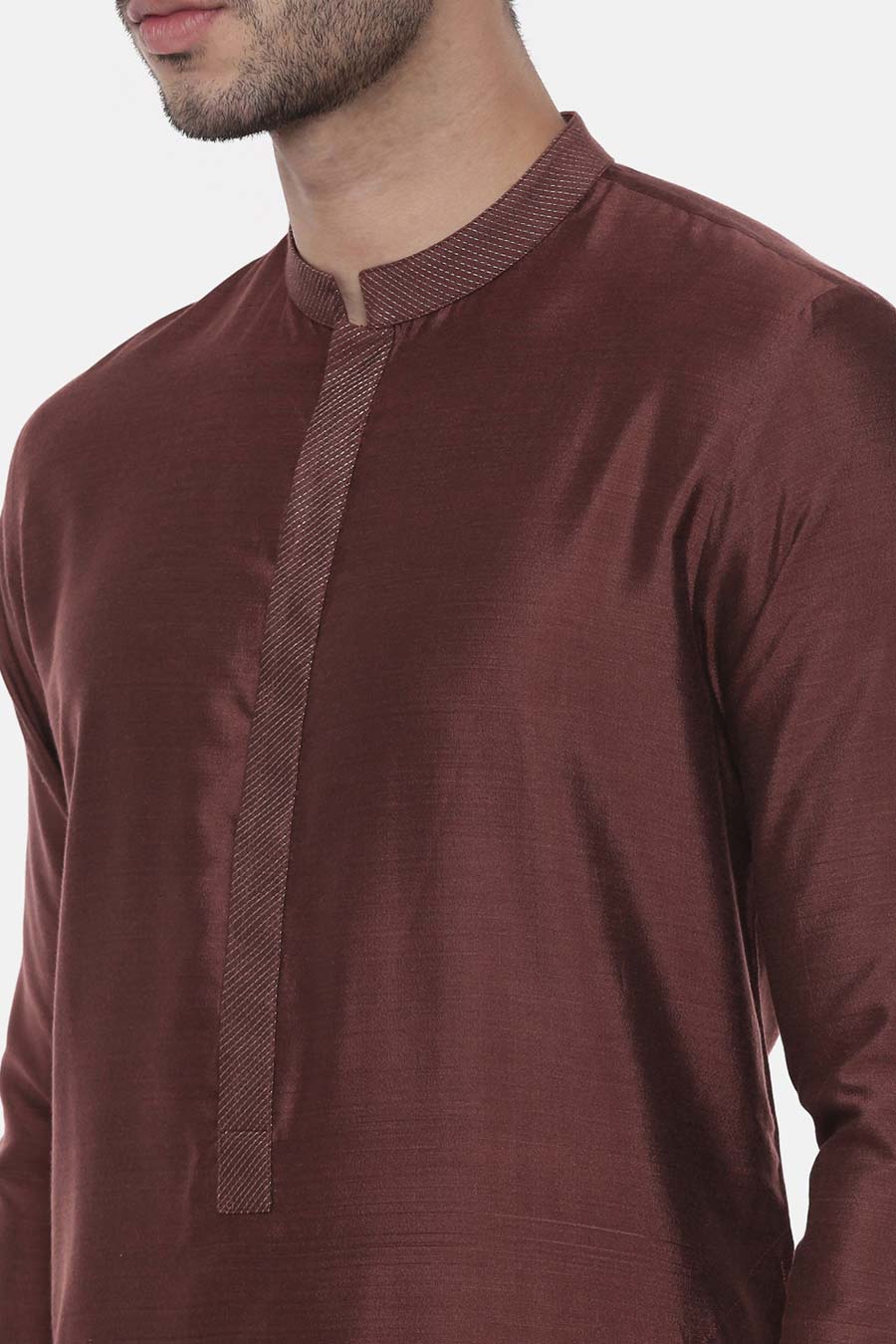 Brown Stitch-Detailed Kurta Set