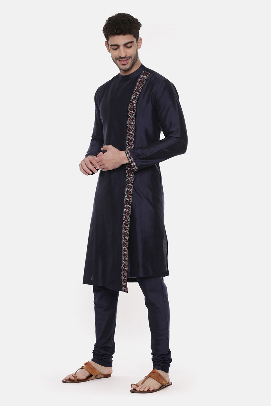 Blue Overlap Embroidered Kurta Set