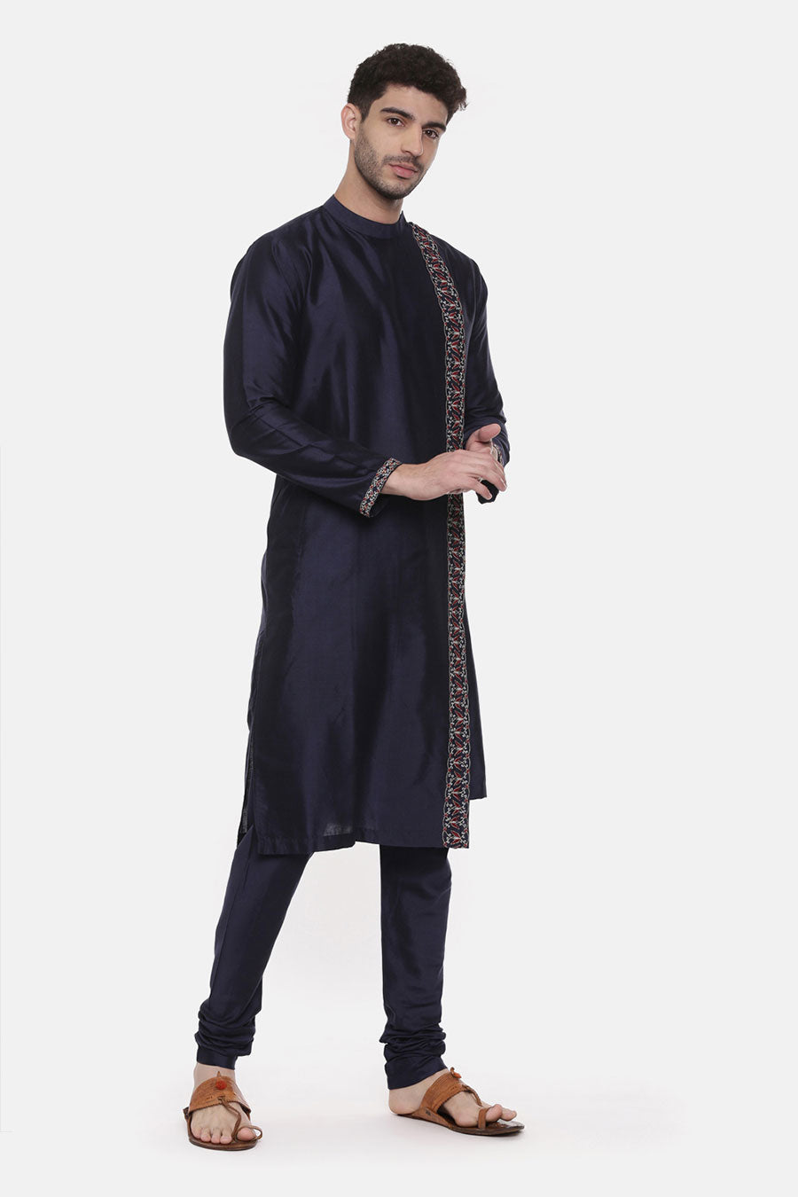 Blue Overlap Embroidered Kurta Set