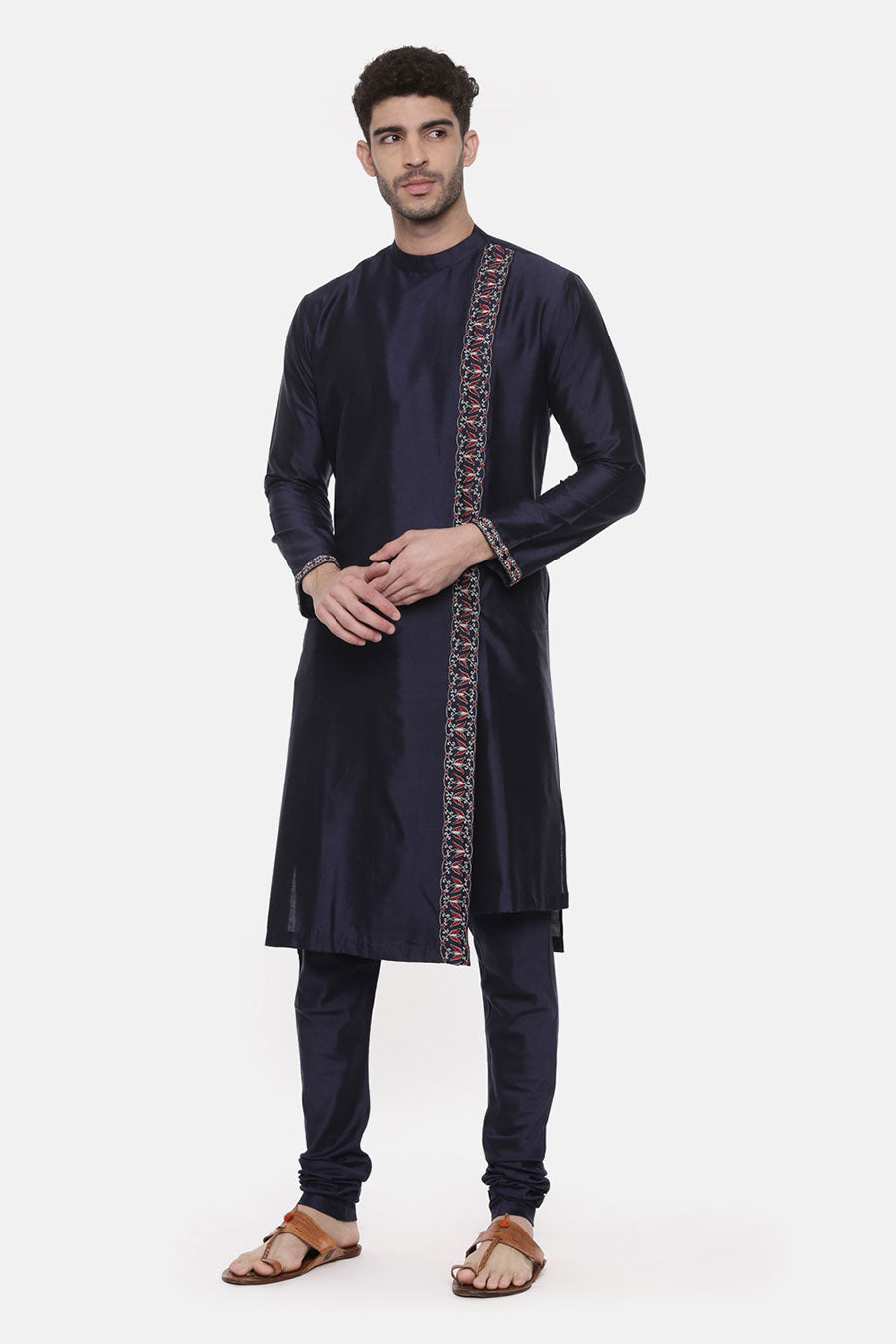 Blue Overlap Embroidered Kurta Set