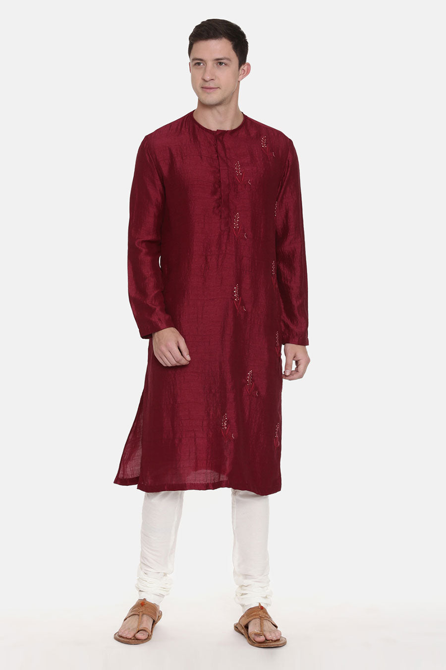 Wine Embroidered Kurta Set 