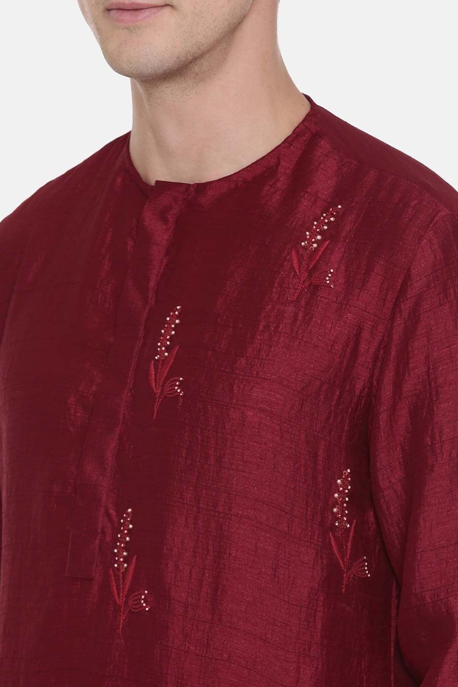 Wine Embroidered Kurta Set 