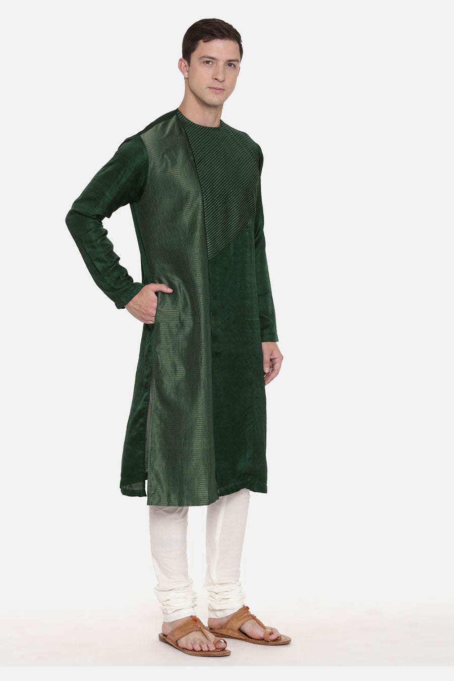 Green Chanderi Kurta Set