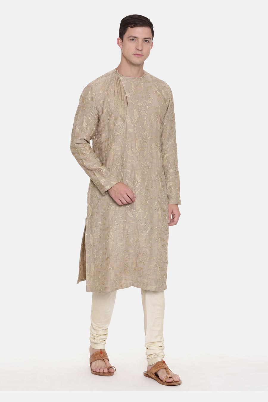 Brown Chanderi Embroidered Kurta Set