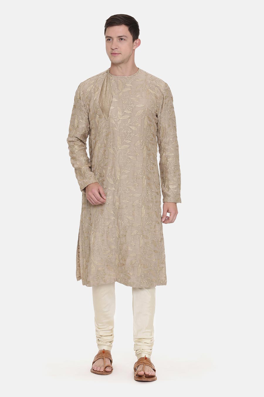 Brown Chanderi Embroidered Kurta Set