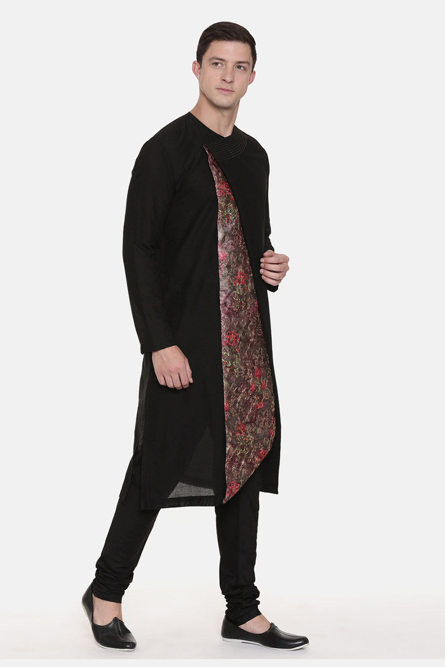 Black Chanderi Printed Kurta Set