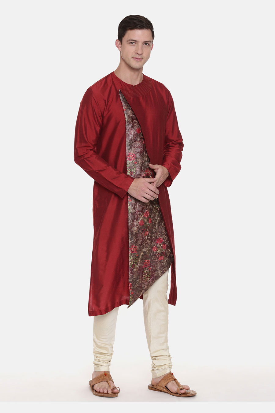 Maroon Chanderi Printed Kurta Set