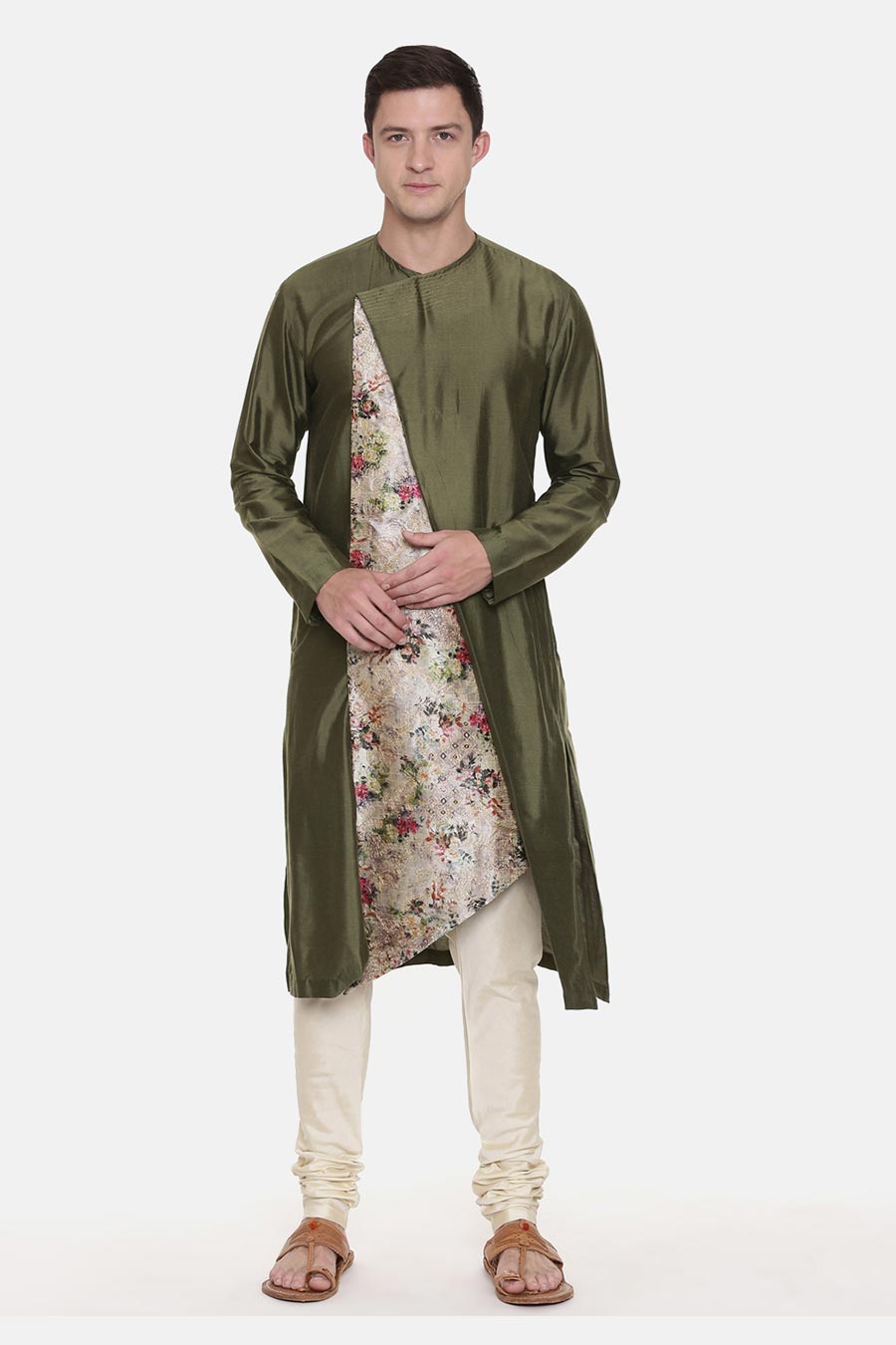 Mehandi Green Chanderi Printed Kurta Set