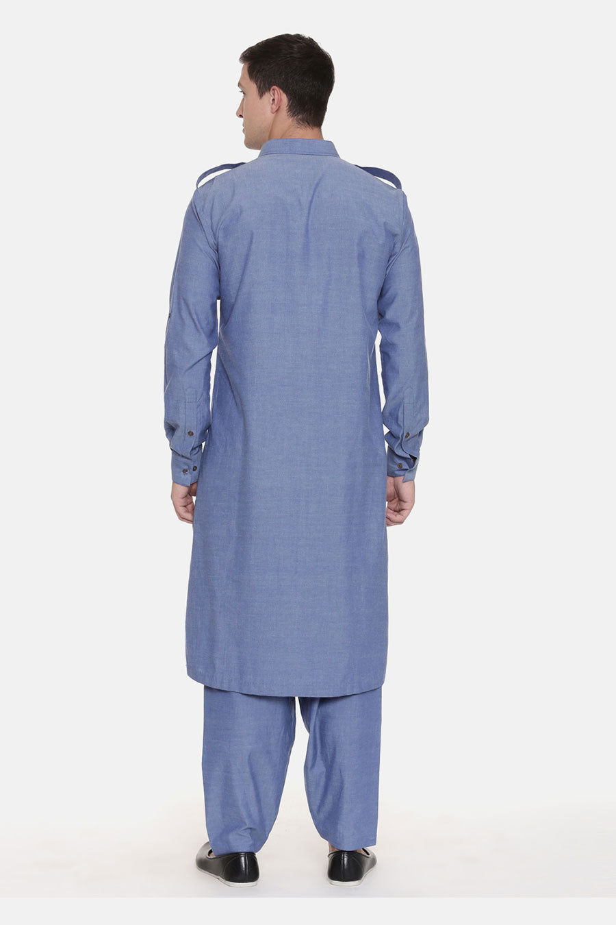 Blue Embroidered Pathani Kurta Set