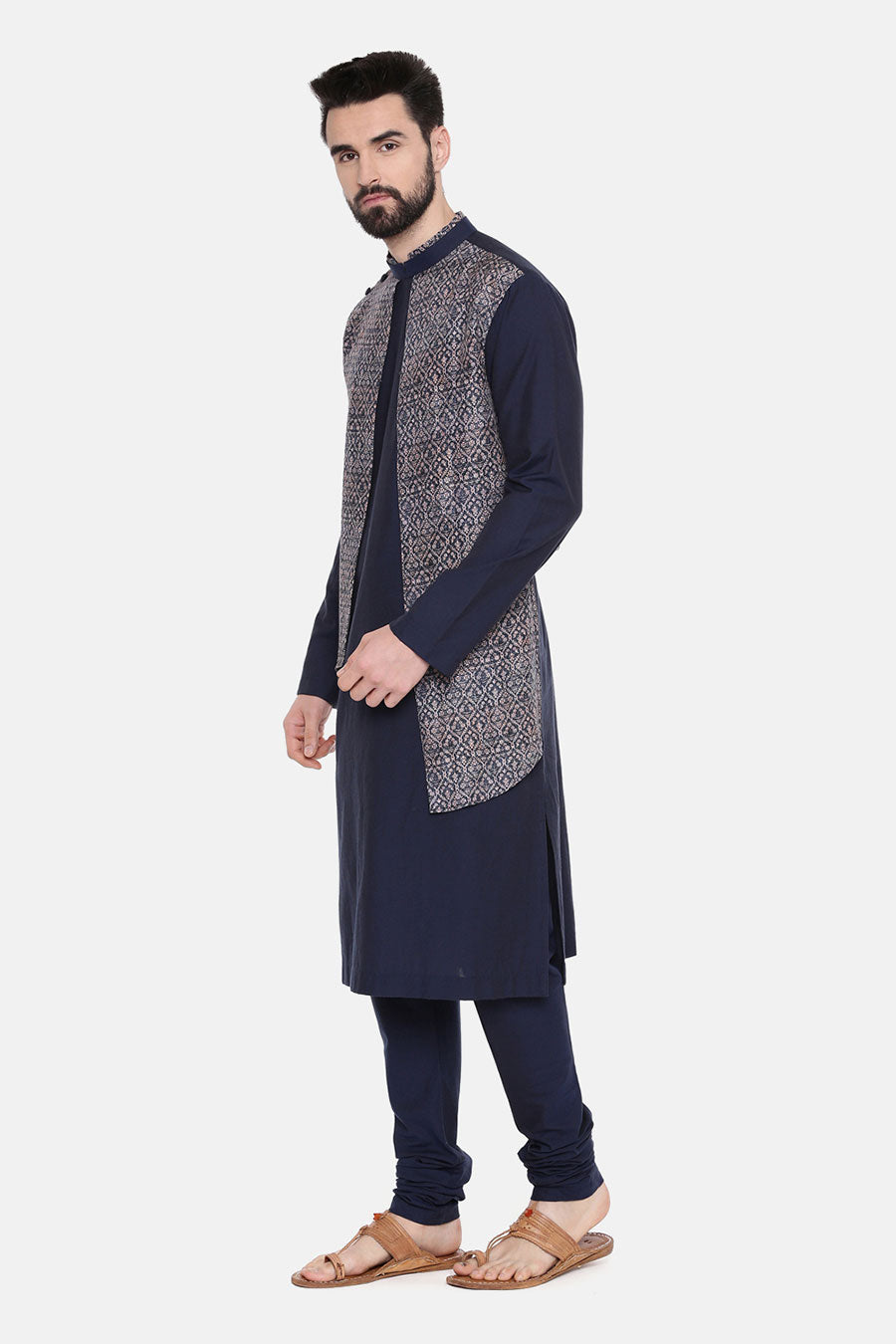 Blue Printed Panel Kurta Set