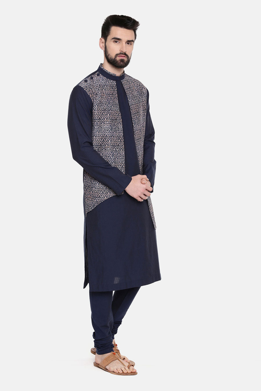 Blue Printed Panel Kurta Set