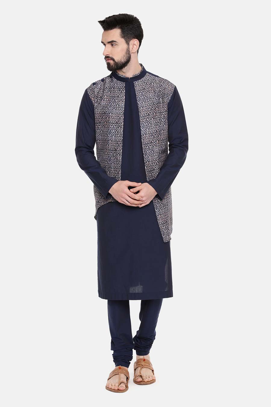 Blue Printed Panel Kurta Set