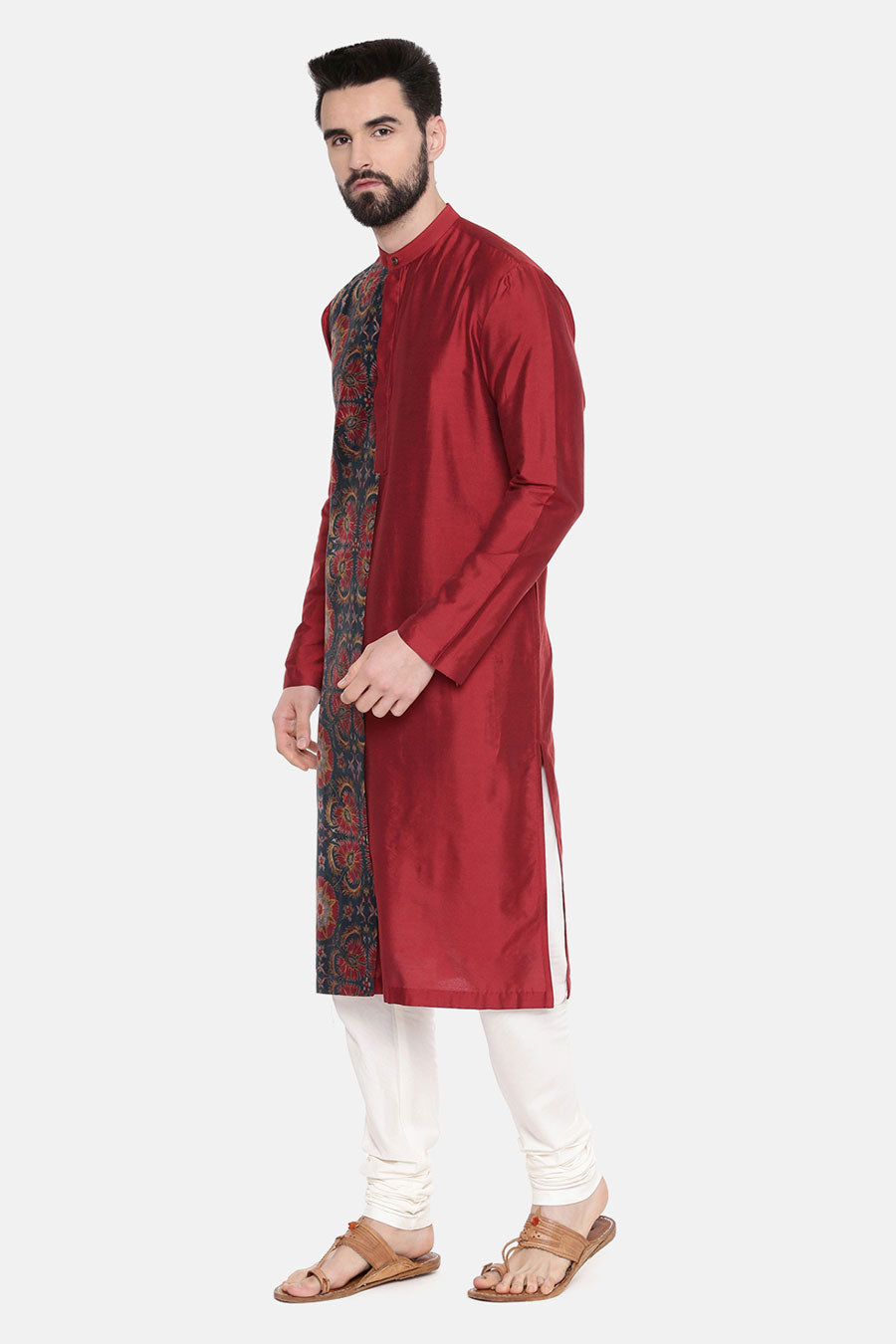 Red Printed Panel Kurta Set 