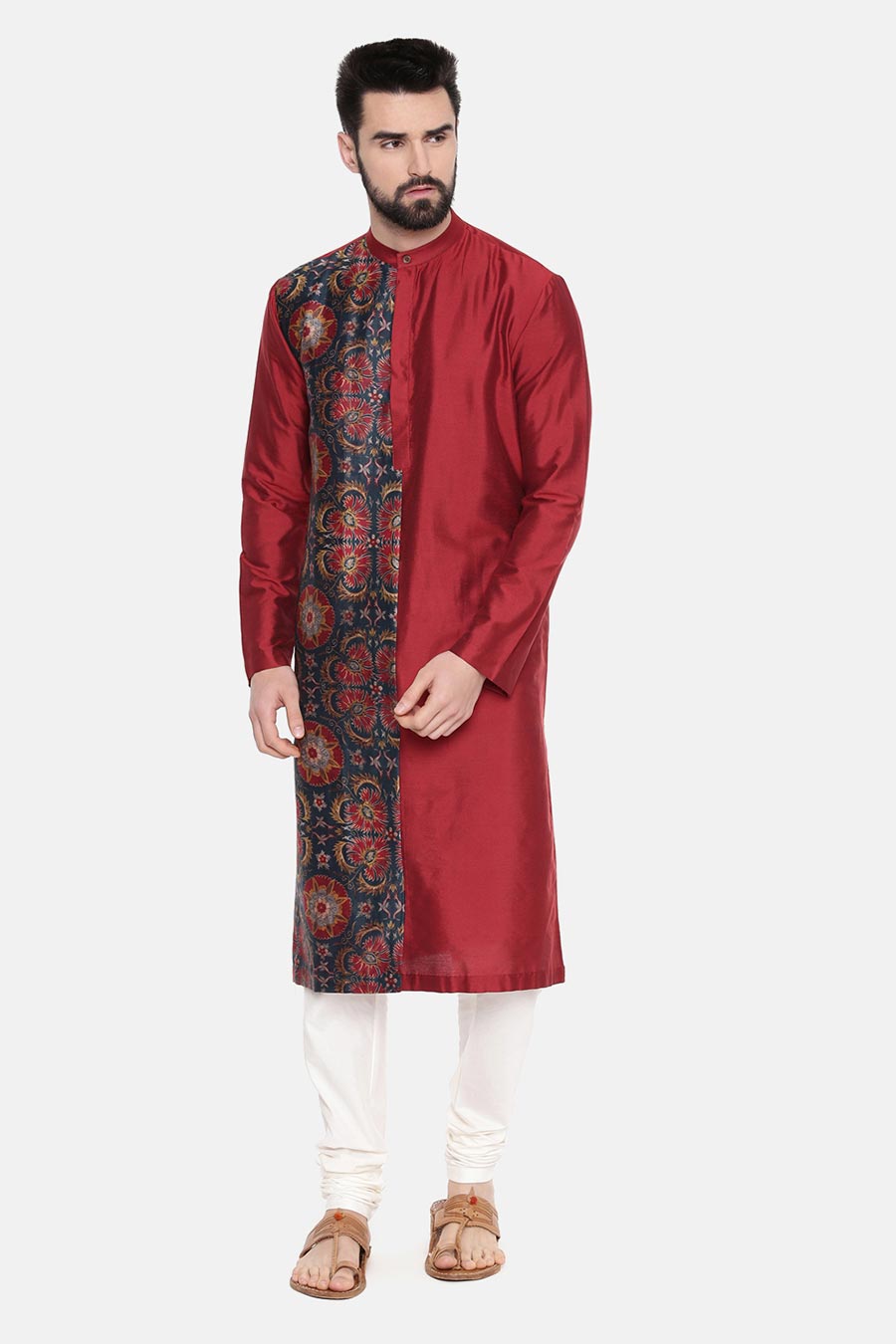 Red Printed Panel Kurta Set 