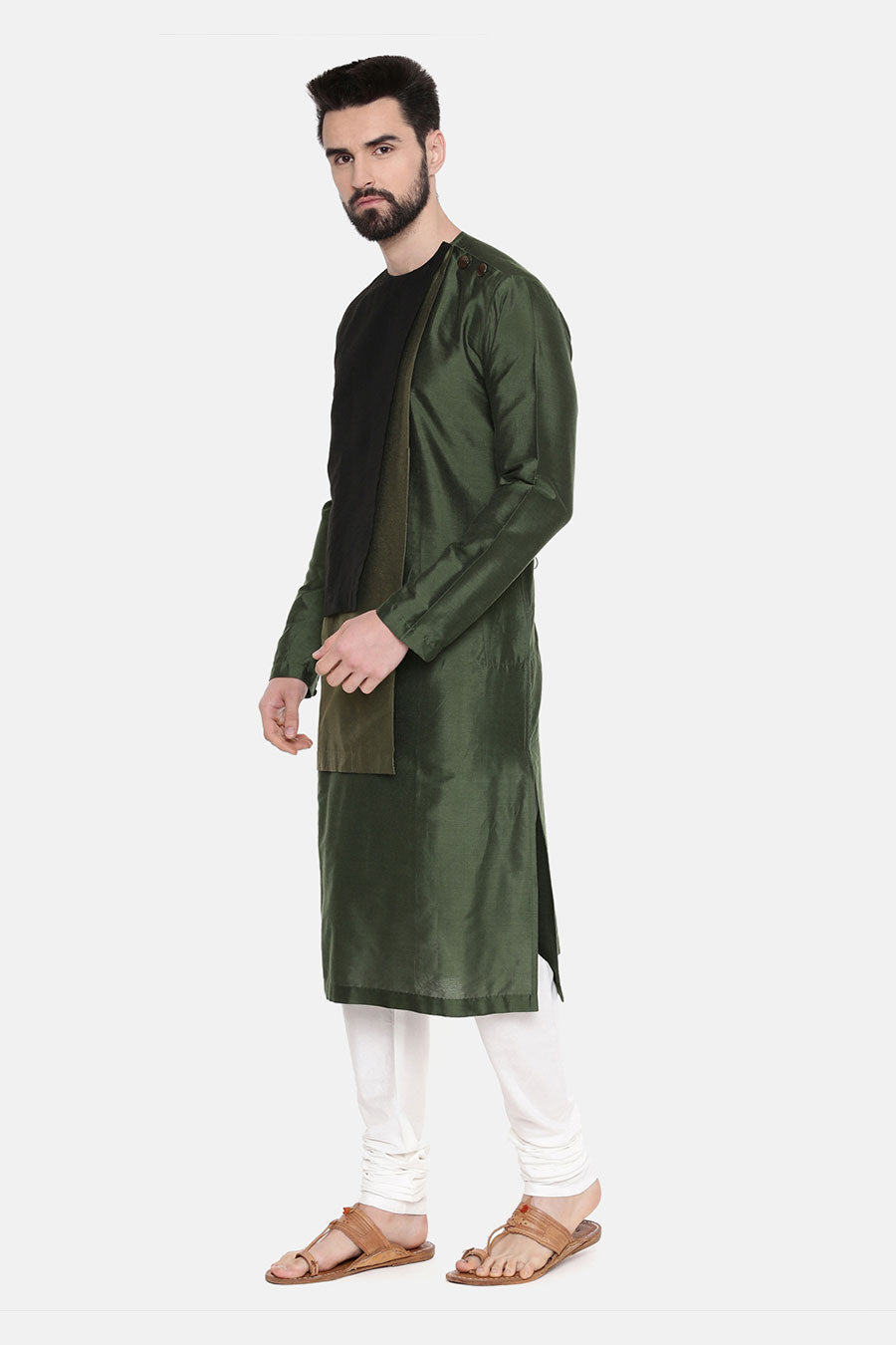 Green Panelled Kurta Set