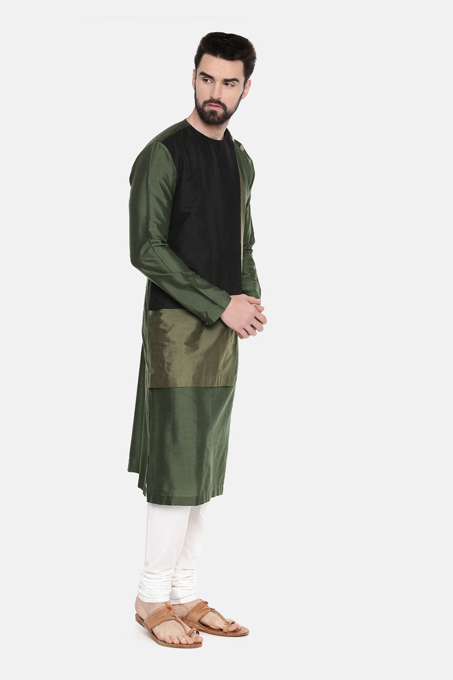 Green Panelled Kurta Set