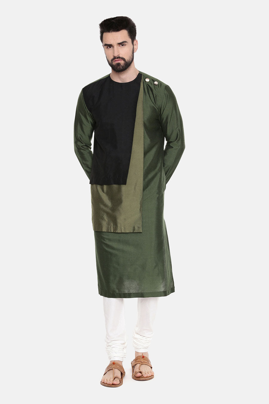 Green Panelled Kurta Set