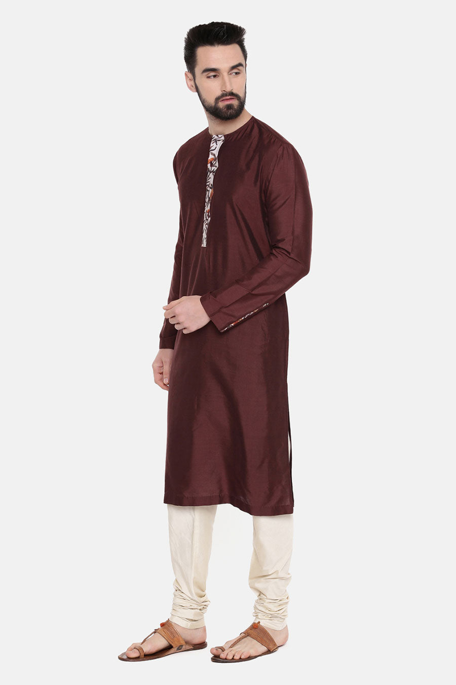 Brown Printed Placket Kurta Set