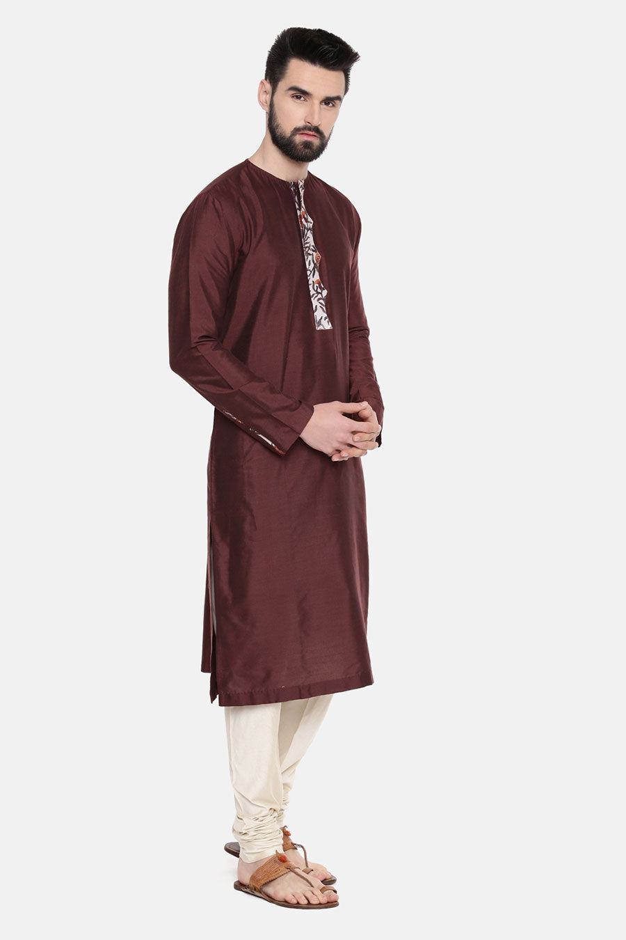 Brown Printed Placket Kurta Set