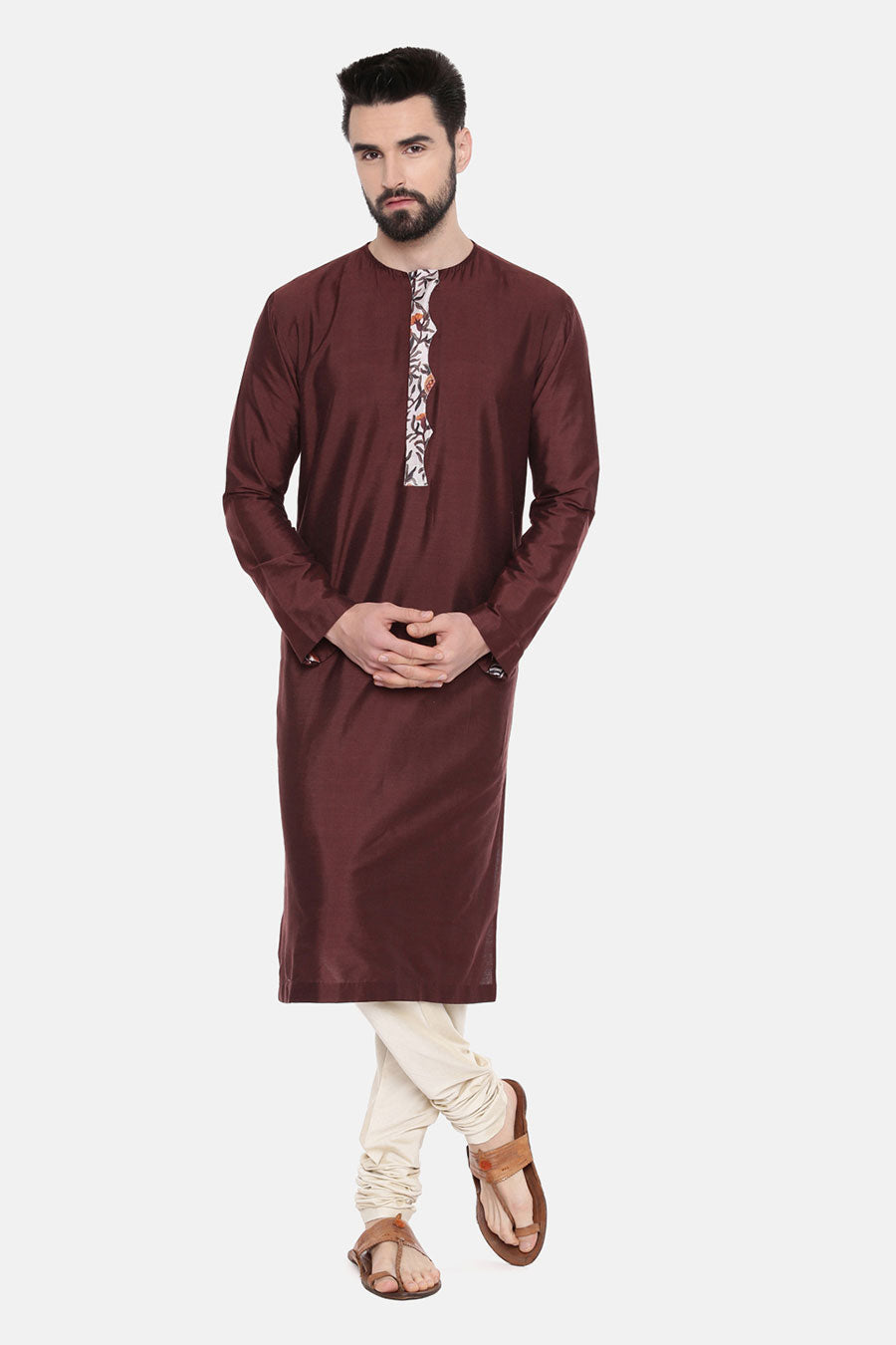 Brown Printed Placket Kurta Set