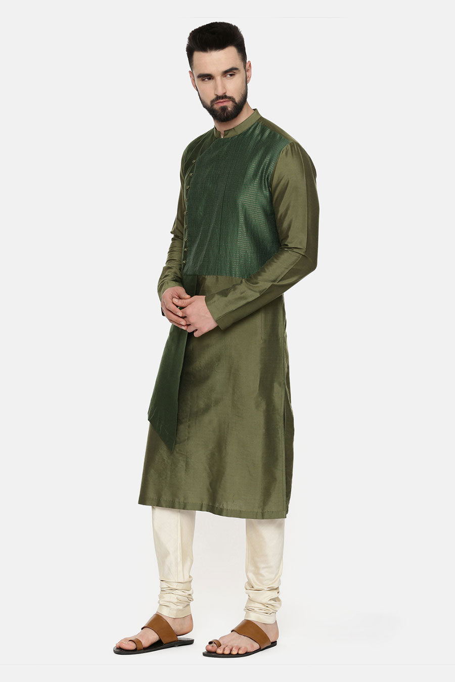 Green Overlap Layered Kurta Set