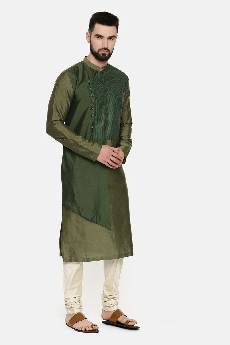 Green Overlap Layered Kurta Set