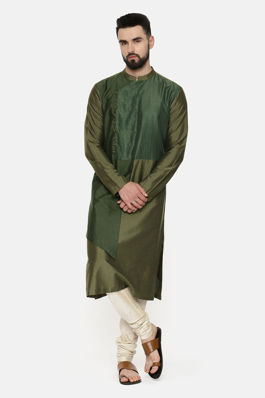 Green Overlap Layered Kurta Set