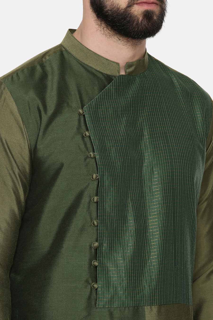 Green Overlap Layered Kurta Set