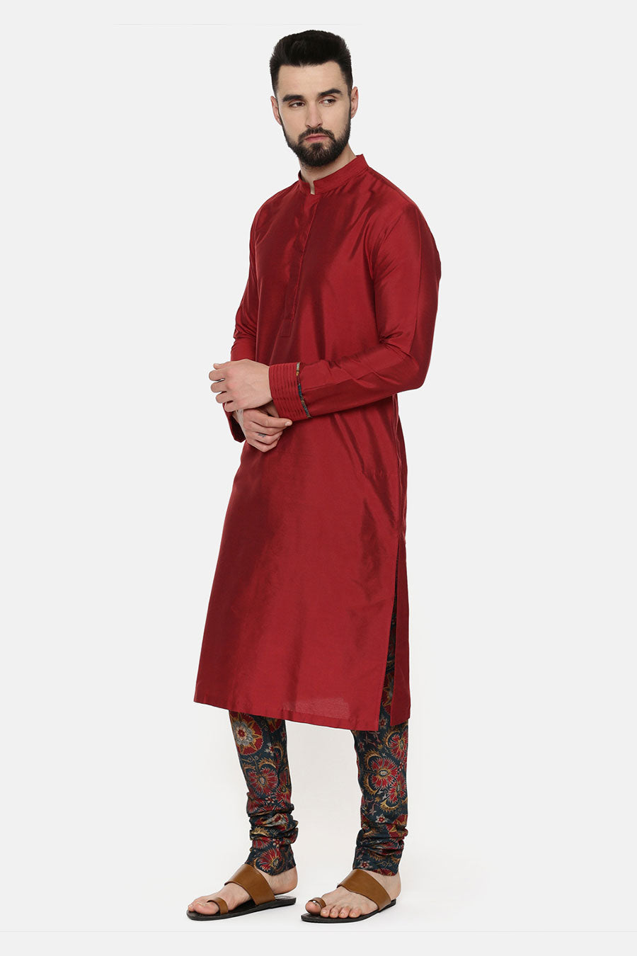 Red Kurta & Printed Churidar Pant Set