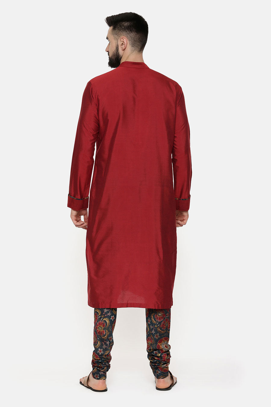 Red Kurta & Printed Churidar Pant Set