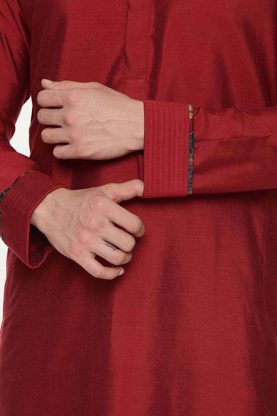 Red Kurta & Printed Churidar Pant Set