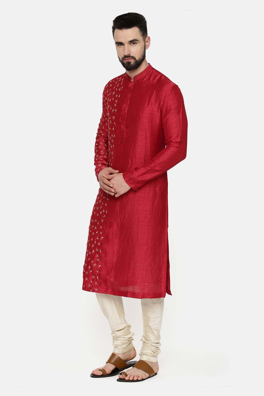 Red Hand-Embroidered Kurta Set