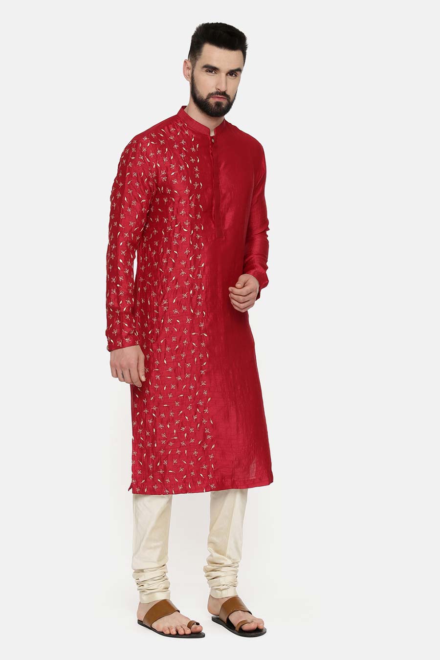 Red Hand-Embroidered Kurta Set