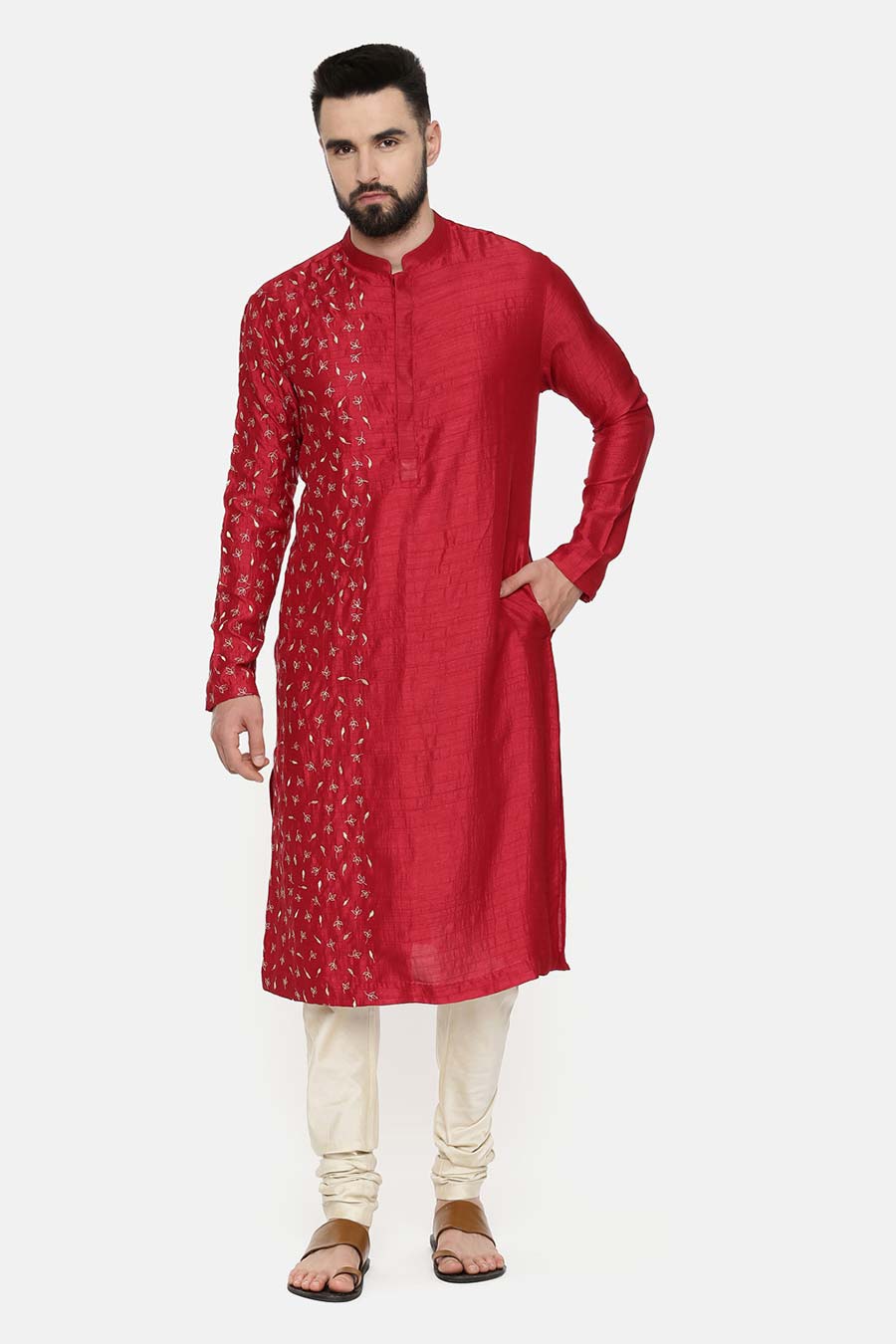 Red Hand-Embroidered Kurta Set