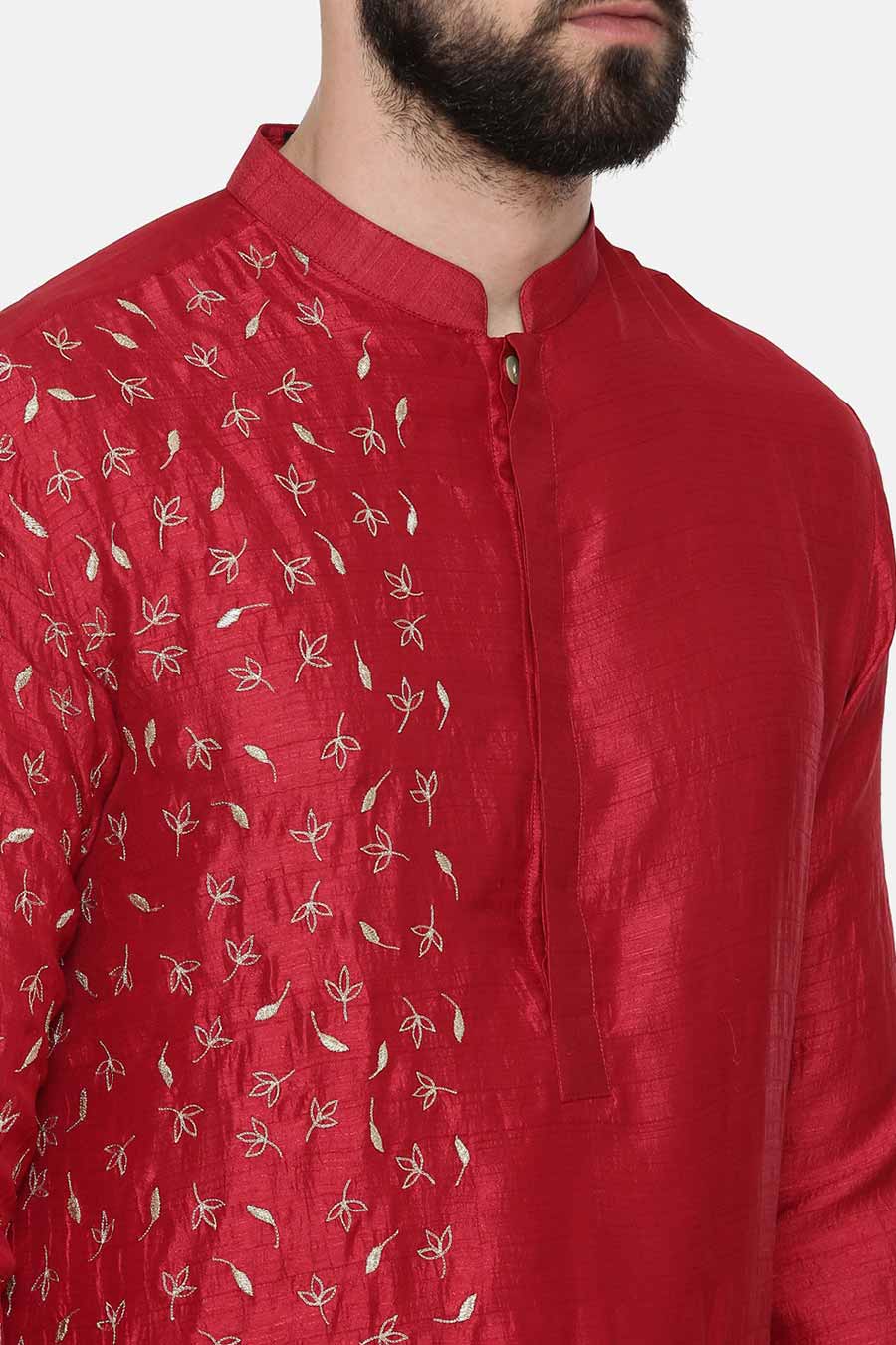 Red Hand-Embroidered Kurta Set