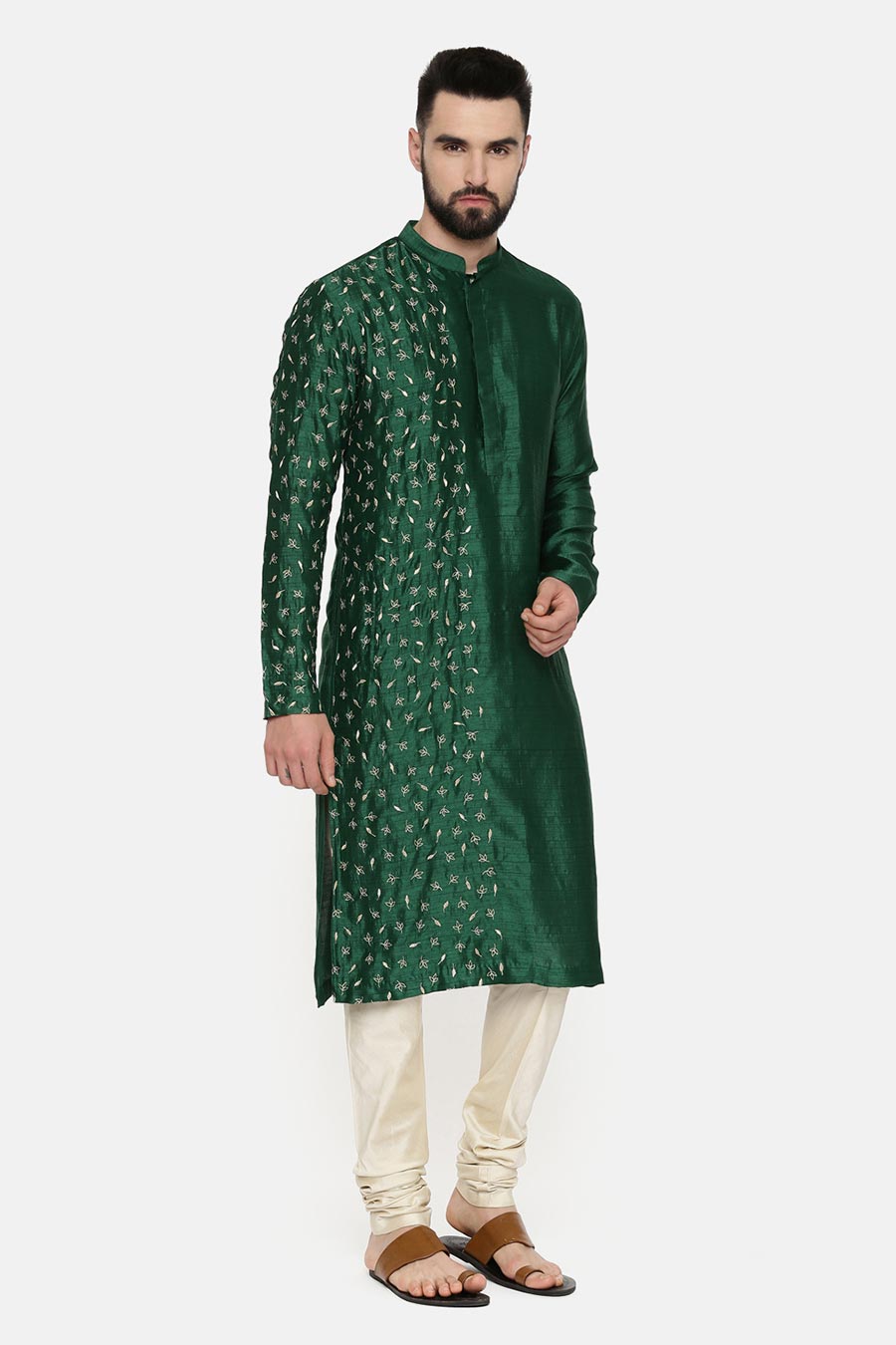 Bottle Green Hand-Embroidered Kurta Set