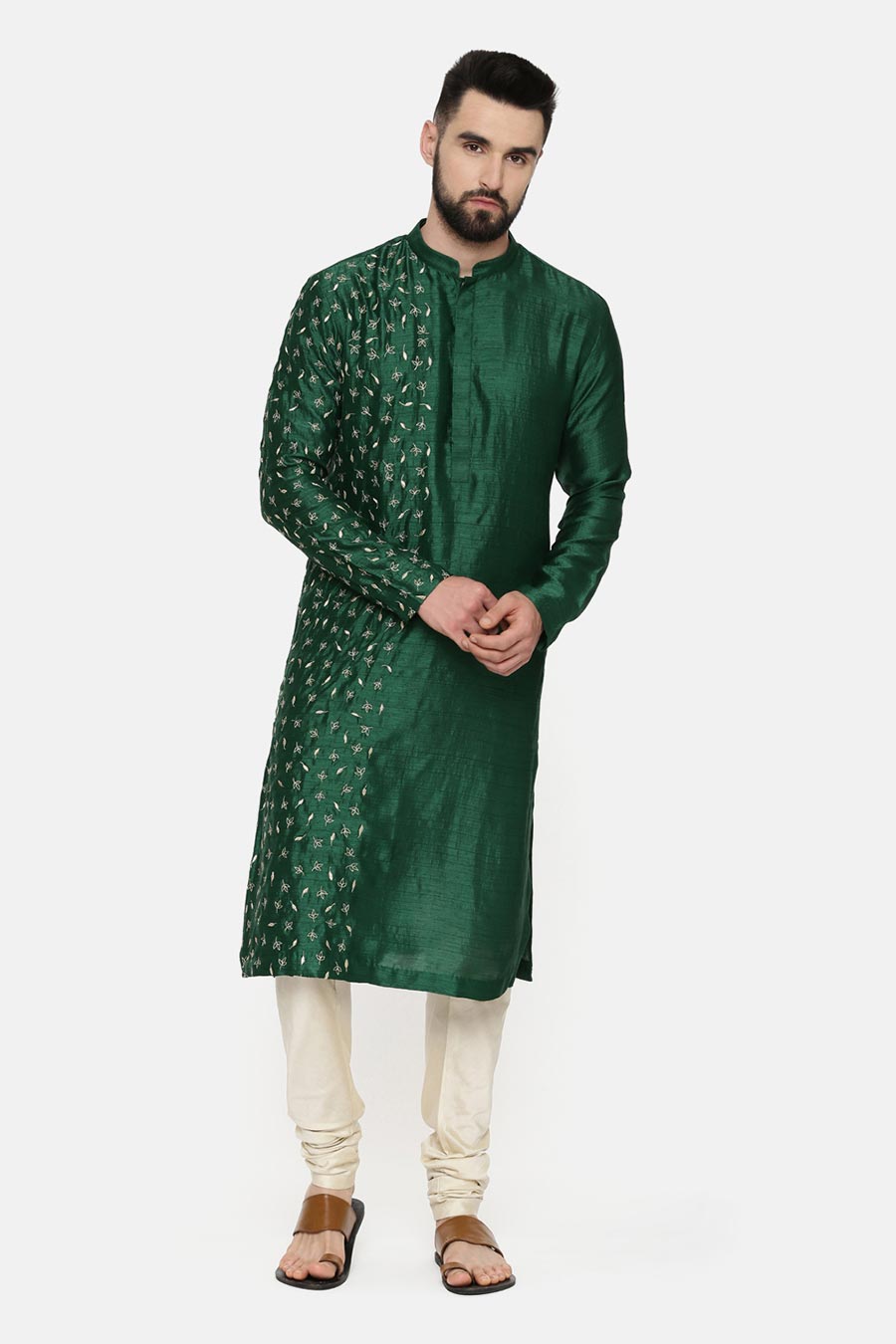 Bottle Green Hand-Embroidered Kurta Set