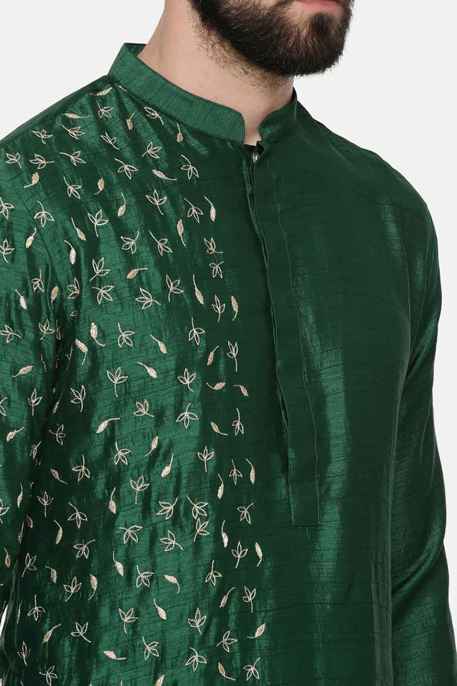 Bottle Green Hand-Embroidered Kurta Set